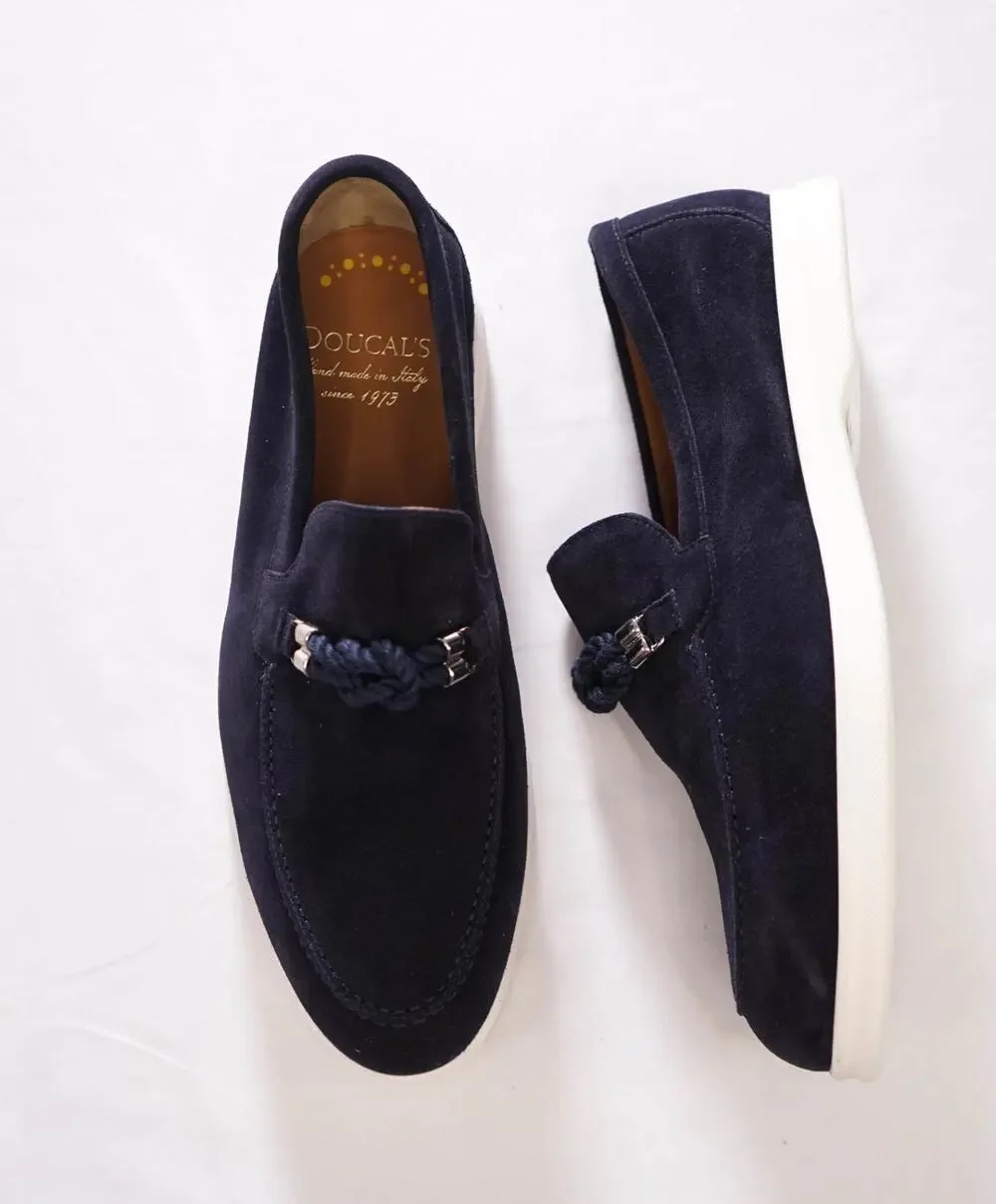 $695 DOUCAL'S - Navy Summer walk Suede Braided Loafers - US 8.5 (41.5EU)